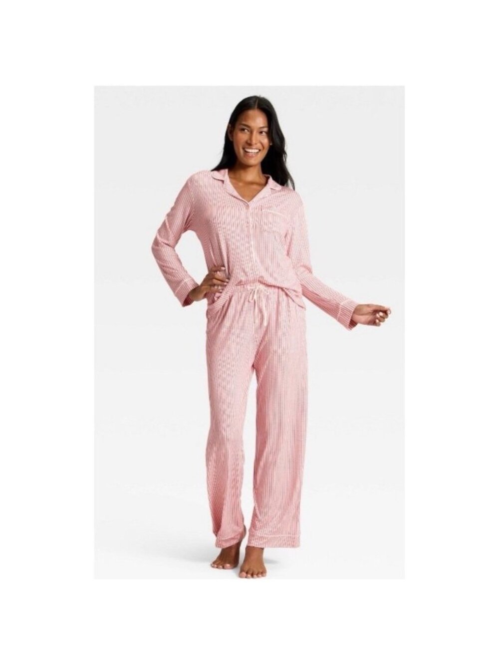 Auren Women's Cloud Knit Modal Long Sleeve Notch Collar top and pants Pajama set
